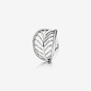 100% 925 Sterling Silver Tropical Palm Folha Anel com Clear CZ para Mulheres Anéis De Casamento Acessórios De Jóias De Noivado De Moda