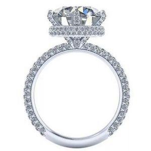 Lotusmaple Round Cut Full Set Stones Moissanite Diamant Color D Solid 14k, 18k Vit, Gul, Rose Gold Platinum 950 Halo Ring 6 Spetsar med Certifikat Ringar Jewellry