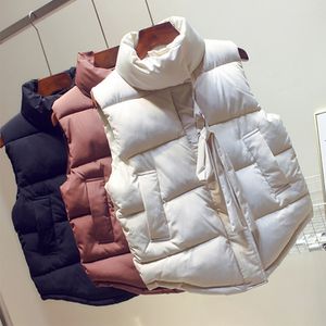 Women's Warm Solid Stand Collar Vest Waistcoat Autumn Winter Zipper Pocket Vests Female Casual Ladies Sleeveless Coats 201102