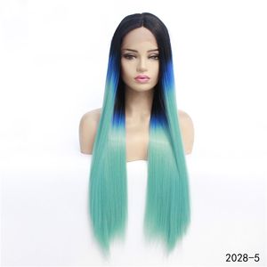 26 tums syntetisk lacefront peruk simulering mänskliga hår spets fram peruker lång silkeslen raka pelucas 2028-5