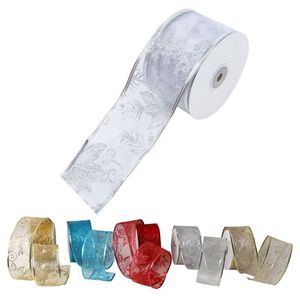 50 Yards / Rulo Çiçek Glitter Sheer Kablolu Noel Şerit Düğün Parti Noel Ağacı Dekorasyon Için DIY Yay Craft J1209