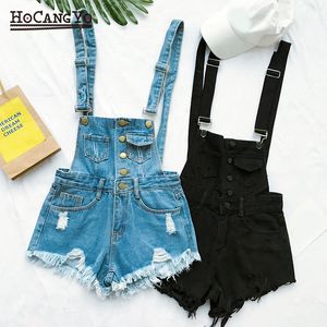 Hcyo Short Rompers Womens Jumpsuit Denim Overaller för Women Rompers Plus Size Hole Playsuits och Jumpsuits för tjejer Total T200704