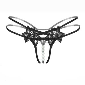 Pearl massage panties Line Waist Flower Embroidery Open Crotch G Strings T Back women underwear sexy lingerie will and sandy gift