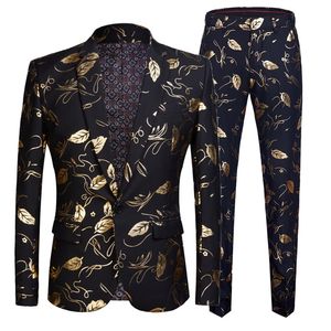 Män sjal lapel blazer design plus size svart sammet guldblommor paljetter passar jacka dj klubb scen sångare kläder 220310