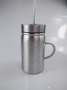 500mlのステンレス鋼のマゾン瓶二重壁メイソンタンブラー旅行マグカップ蓋のわらのハンドルコーヒービールジュースマグ送料無料