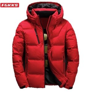 FGKKs qualidade marca homens para baixo jaqueta slim espessura quente cor sólida cor capuz casacos moda casual casacos macho 201103