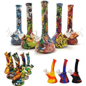 DHL Camouflage Bunte Silikon Bong Wasserpfeife Mini Silikon Becher Bong Cartoon Druck Wasserpfeifen mit Silikon Downstem 1