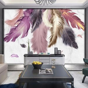 カスタム3D壁紙モダンな創造的な大理石の羽毛壁画リビングルームテレビソファーベッドルームホーム装飾壁のための高級壁紙3 d