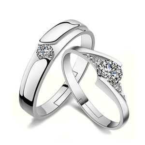 Adjustable Silver Ring Diamond Cubic Zirconia Ring Couple Engagement Wedding Rings for women men Fine Fashion Jewelry gift