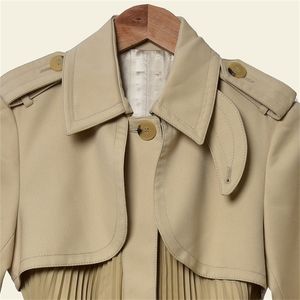 Collar Women 's Trench Coat Ladies Wild Stylish Pleated Windbreaker Femal Outwear Top과 Sashes 201031