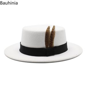 Stingy Brim Hats Bauhinia Retro Imitation Woolen Felt Fedora Women Men Winter Panama Top Jazz Hat European American Elegant Round Cap
