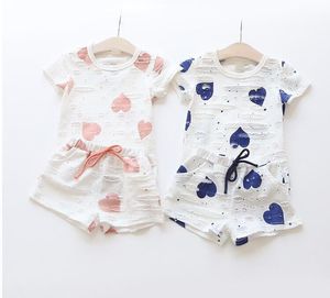 Baby Girls Stroje Serce Drukowane Top + Szorty 2 Sztuk / Set 2021 Letnie Dzieci Garnitur Boutique Kids Odzież Ustawia M3296