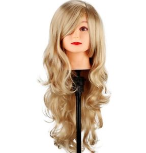 Synthetic Wigs Blonde Mix Gold Long Wavy Side Part Replacement Curly