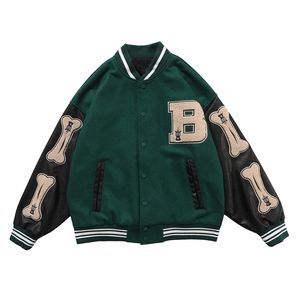 Eden Hip Hop Furry Bone Patchwork Kolor Block Kurtki Męskie Harajuku Streetwear Bombowiec Kurtka Mężczyźni Baseball Płaszcze LJ201215