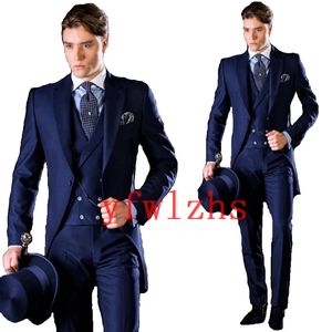 Bonito Um Botão Groomsmen Peak Lapela Noivo TuxeDos Homens Suits Casamento / Prom / Jantar Melhor Homem Blazer (Jacket + Calças + Tie + Vest) W690
