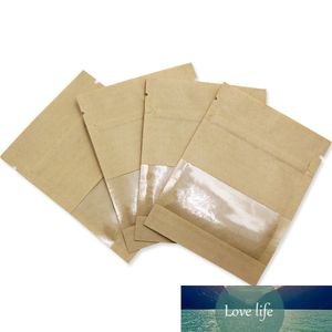 100st Brown Kraft Paper Bags Rensa fönstret Återförsäljbar dragkedja Paketpåsar Snack Candy Pouches för bröllop Julmatlagring