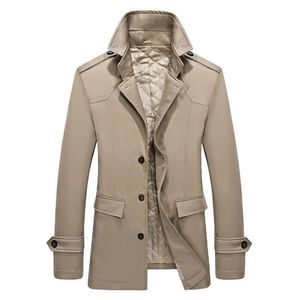 2020 Nova turn-down collar trench casaco homens outono engrossar slim encaixe longo casacos designer moda homens windbreaker cáqui