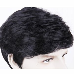 2021男性のための短い髪のための男性のためのかつらと男性のためのかつらは黒の合成ヘアセットと簡単に整合することができます