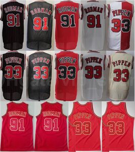 Homens Basquete Scottie Pippen Jersey Dennis Rodman Uniforme Calça Curta Costurada Fora de Casa Vermelho Preto Branco Bege Alta Qualidade