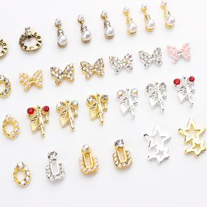 Tamax NAR010 28 Styles Metal Pearl Bow Leaf Shape Nail Ornaments Nail Rhinestones nail art decorations nails alloy Accessories