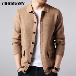 Coodrony marca camisola masculina streetwear moda camisola casaco masculino outono inverno quente cashmere lã cardigan masculino com bolso 91104 220108