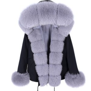 マウモコンポンパーカーウィンタージャケット女性の本物の毛皮コート大きなナチュラルアライグマフード厚い暖かい短いパーカーストリートウェア211220