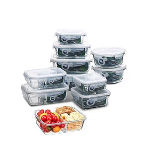 Szklane Przechowywanie Żywności Kontener Bento Lunch Box Storage Schowek Do przechowywania Przechowywanie Żywności Lodówka Bezpieczeństwo 100% szczelne szczelne T200710