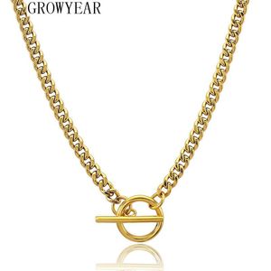 Chains Long T Bar Choker Necklace For Women Men Cuban Chain Gold Color Hip Hop Geometric O Shape Lock Statement