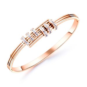 Trendy Pretty diamond geometric woman bangle bracelet fashion designer 316L stainless steel bracelets jewelry for girls gift rose gold