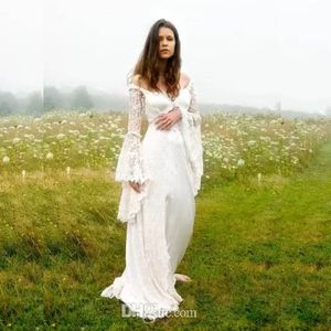 New Arrival Lace Chapel Train Beach Wedding Dresses Gown Sexy Backless With Long Trumpet Sleeves For Wedding