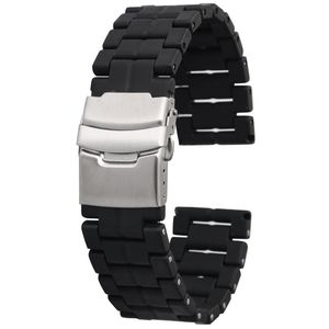 23mm Watch Band Plastic Rubber Replacement Wrist Strap Straight End Waterproof Black Bracelet Fold Clasp