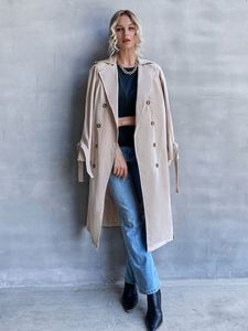 Lapel Neck Double Breasted Belted Trench Coat S59N#