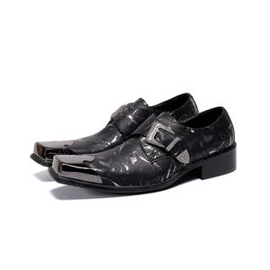 Italienisches echtes Leder für Herren, Oxford-Schuhe mit Schnalle, quadratische Zehenpartie, bedruckte Business-formelle Schuhe