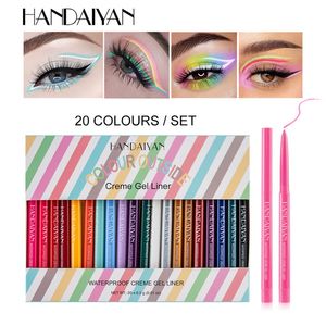 Handiyan 20 kolorów ołówków automatyczne kolorowe kredki do oczu zestaw wodoodporny obrót kremowy żel wysoki pigment długotrwały makijaż eyeliner zestawy podarunkowe