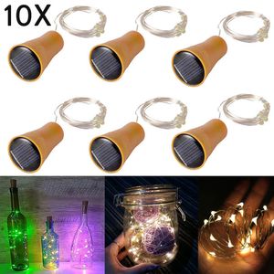 10 pcs 1m 1.5m 2m 2m rolha solar diodo emissor de luz fio de corda de cobre fio de cobre fadas de fada de fada para festa de Natal decoração de casamento 201023