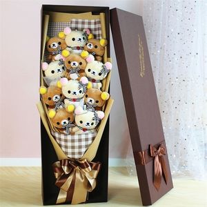 Cute Teddy Bear Stuffed Animal Plush Toy Lover Rilakkuma Bear Flower Bouquet Gift Box Birthday Valentine's Day Christmas Gifts 220304