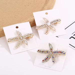 Big Starfish Hair Clips Fashion Jewelry Gold Alloy Simulation Pearl Crystal Hairpin Barrettes Elegant Korean Style Headwear