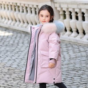 OLEKID Winter Down Jacket For Girls Hooded Real Raccoon Fur Coat 5-14 Years Kids Teenage Girl Outerwear Parka 201102