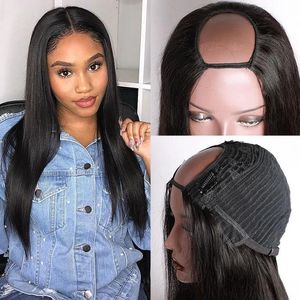 Wholesale 28Inch Straigth U Part Human Hair Wigs For Women ModernShow Brazilian Hair Full Machine Wig Can be Dyed and permed