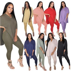 Women Casual Suit Solid Color V-neck Two-piece Designer Outfits Plus Size Suits Ladies Suspender Tops Pencli Pants Sports Clothing ZYY319