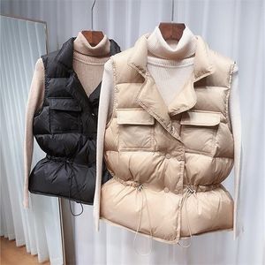 New Light Down Colete Mulheres Curto Vestida Windweweight Lightweight Warm Waistcoat Feminino Duck Down Down Casaco Sem Mangas 201214