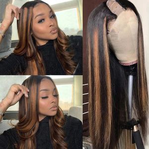 Glueless Highlight Blonde Brown U Part Wig Bone Straight 100% Human Hair 250 Density Peruvian Remy Full Machine Made Half Wigs