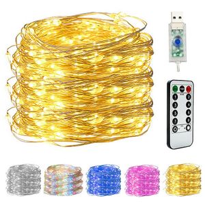 5M 10M LED Copper Wire String Lights USB Plug-in Fairy Lights with Remote 8 Modes Lights Waterproof Remote Control Timer 100LED