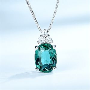 Dy gemstone smaragd glas cubic zirconia bankett lyx hängsmycke med kedja halsband för kvinnor trendiga smycken 925 sterling silver Q0531