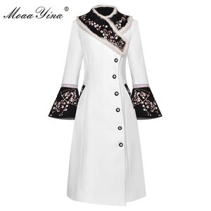 MOAAYINA Moda Tasarımcısı Yün Ceket Kış Kadın Tavşan Kürk Yaka Uzun Kollu Nakış Zarif Sıcak Tutun Sıcak Palto 201027