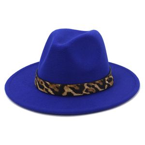 New leopardo jazz tampão para mulheres homens largo borda chapéu chapéu formal chapéu chapéu chapéu chapéu feltro fedora bonés Trilby Chapeau Moda Acessórios