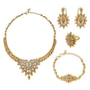 24K Gold Color Cubic Zirconia Ювелирные Наборы для женщин Роскошные Ожерелье Серьги Браслет Ринг Индия Африканская Нигерия Эфиопия Свадебные подарки