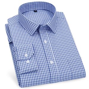 最高品質のメンズビジネスカジュアル長袖シャツクラシックチェック柄ストライプ男性紫色の青220312のための男性のソーシャルドレスのシャツ