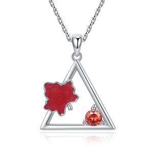 925 Sterling Silver Geometry Maple Leaf with Red Smalto Catena Collana pendente Collana Gioielli di moda per le donne Autunno regalo Liberi la nave Q0531