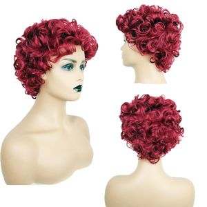 Curly Burgundy Synthetic Wig Simulation Human Hair Wigs Hairpieces for Black and White Women Perruque Blonde K45